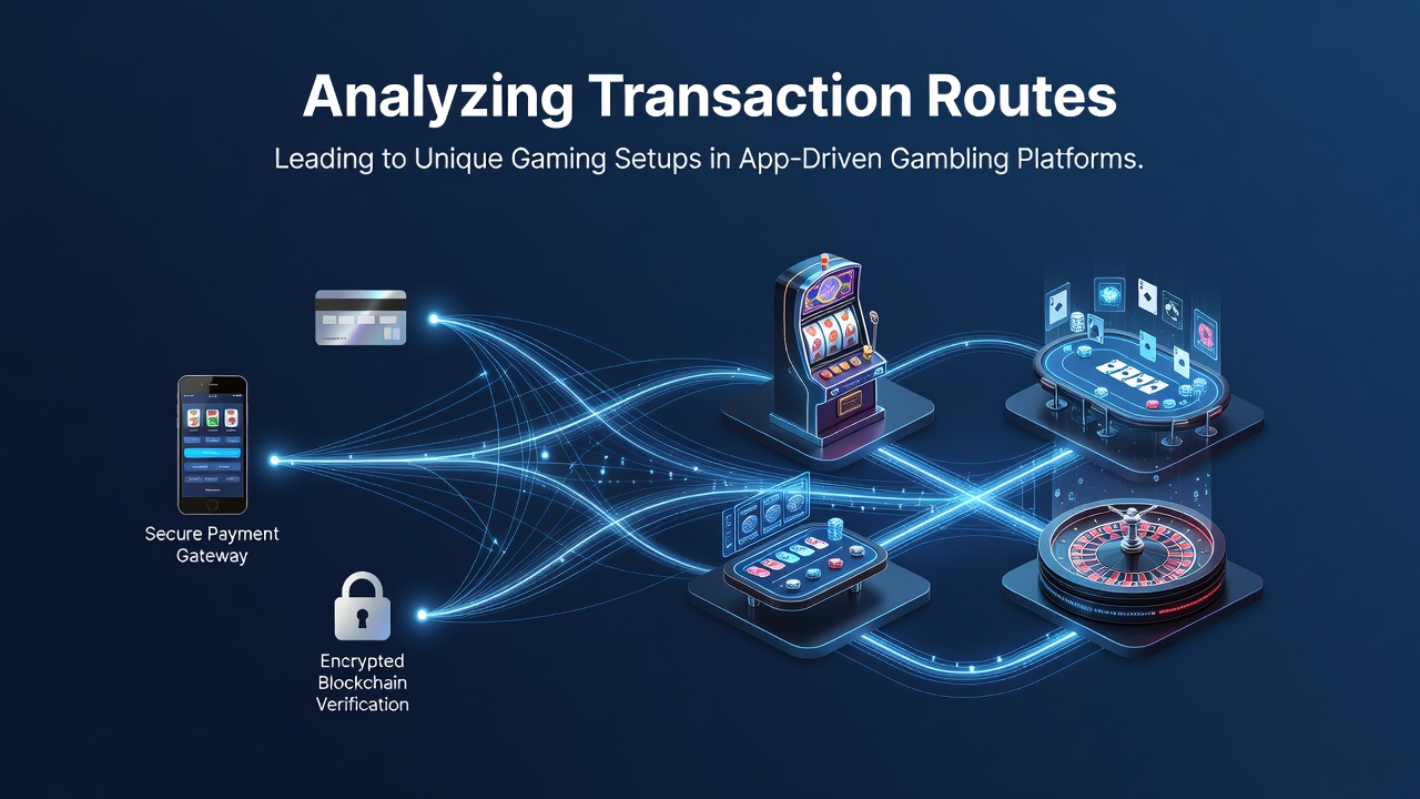 Mobile app interface displaying transaction routes and customized gaming setups on a smartphone screen