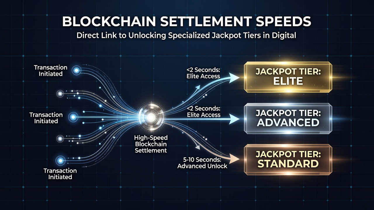 Mobile interface displaying tiered jackpot levels and real-time settlement indicators in a digital currency rewards application