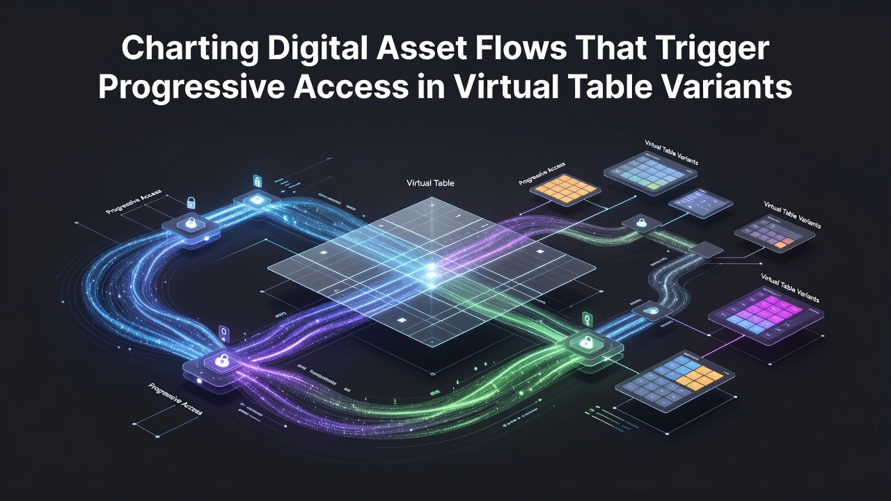 Digital asset transaction pathways mapped across virtual gaming tables showing progressive access triggers