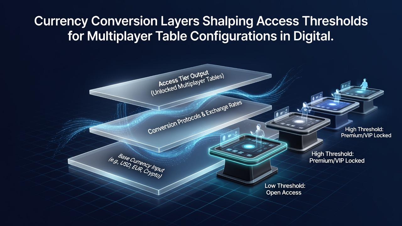 Diagram showing how conversion layers modify multiplayer table access thresholds in reward hierarchies