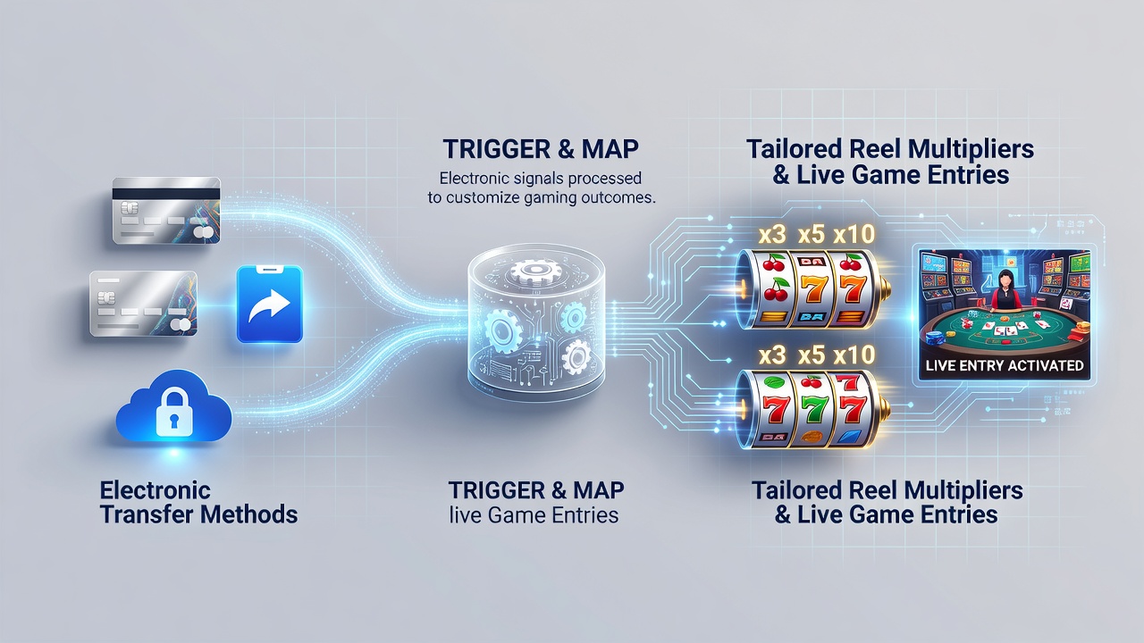 Diagram illustrating connections between mobile wallets, transfer triggers, and reward hierarchy outcomes in casino apps