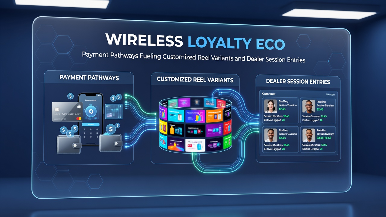 Wireless loyalty dashboard displaying customized reel options and dealer session entries triggered by payment activity