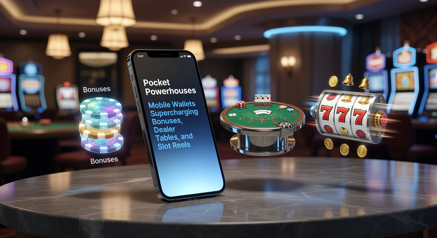 Smartphone displaying a mobile wallet app integrated with online casino bonuses, live dealer tables, and vibrant slot reels