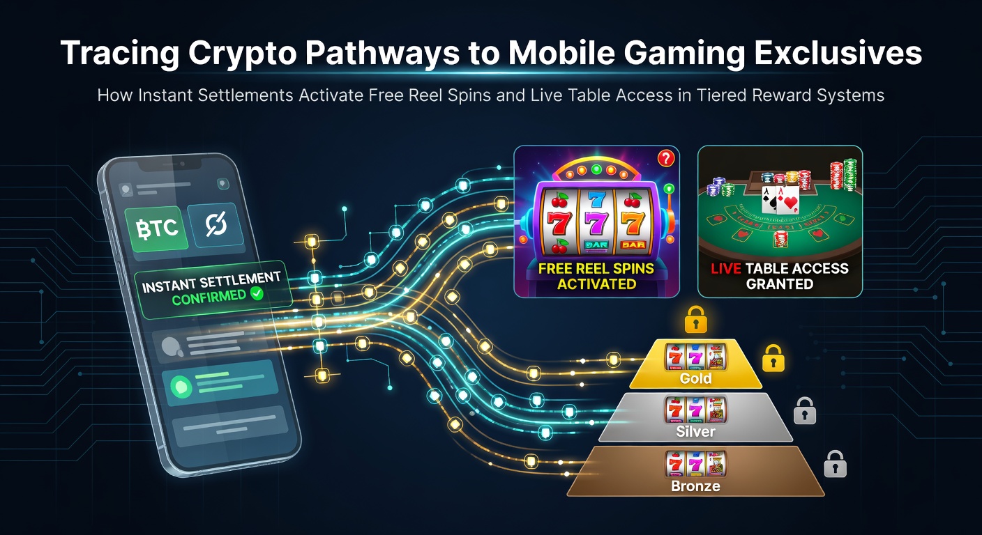 Illustration of crypto transaction flows connecting mobile devices to casino reward tiers and live game interfaces