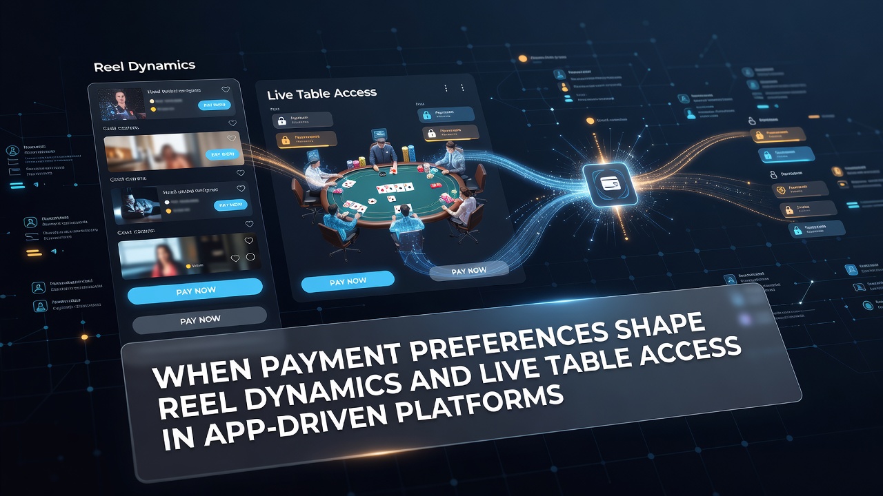 Mobile casino app interface showing payment options influencing slot reel features and live dealer table access